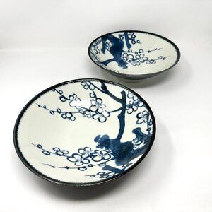 Tokyo Design Studio Porcelain Footed Ramen Bowls Plum-Blue and White (2)